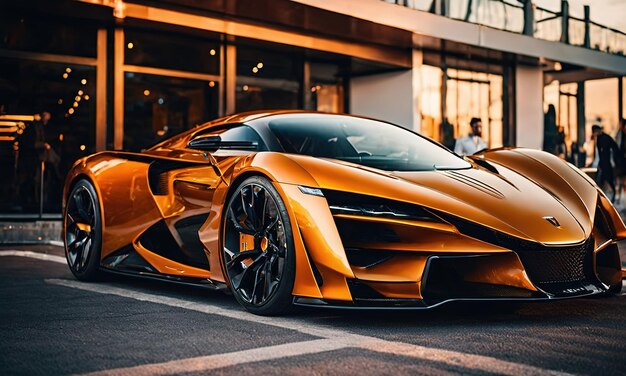 Foto cena de pôr-do-sol de carros desportivos de luxo