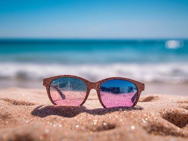 Cena de praia com óculos de sol
