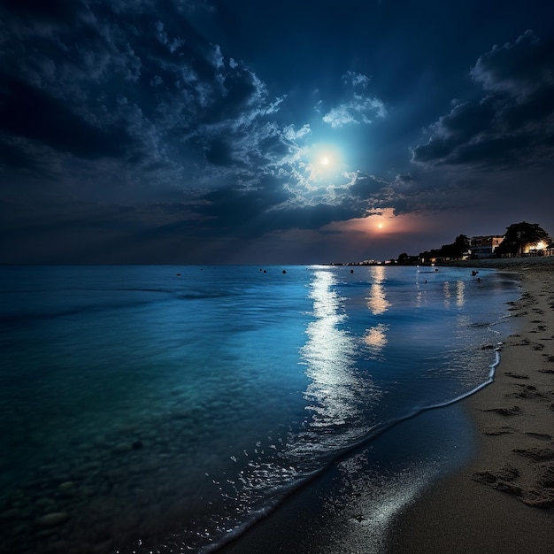 cena de praia iluminada pela lua