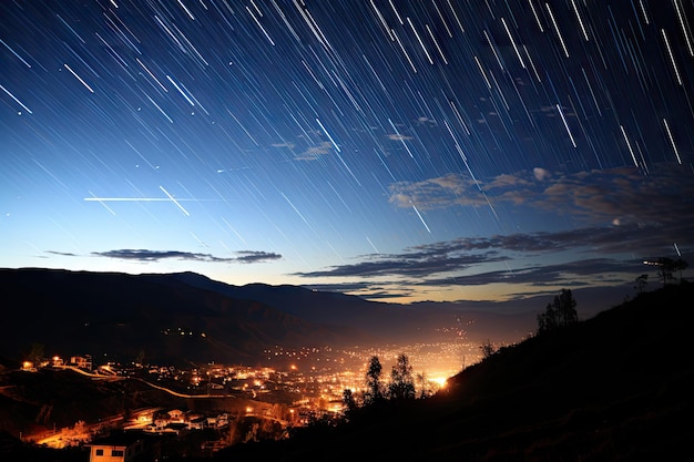 Cena de tirar o fôlego de uma chuva de meteoros iluminando o céu noturno