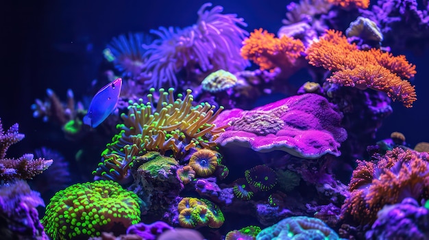 Cena de um aquário de água salgada de recife de coral