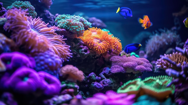 Cena de um aquário de água salgada de recife de coral