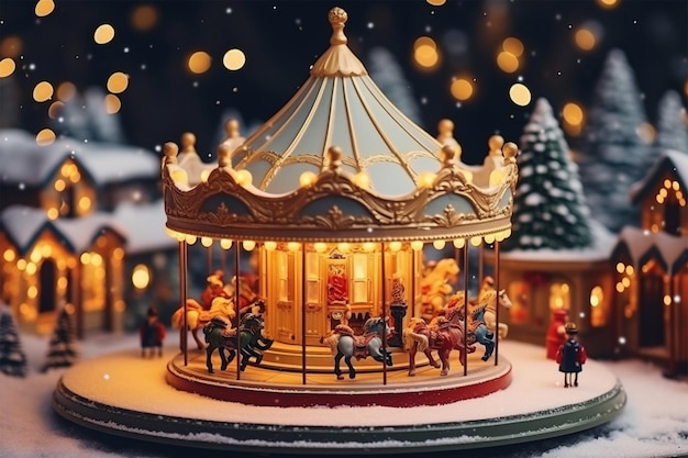 cena de véspera de natal de inverno com casas tradicionais de aldeia em miniatura