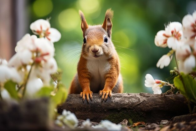 cena do jardim com um esquilo bonito