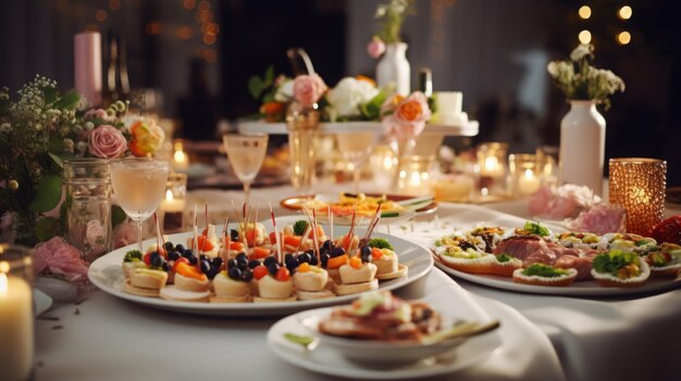 Foto una cena elegante en medio de las flores en flor