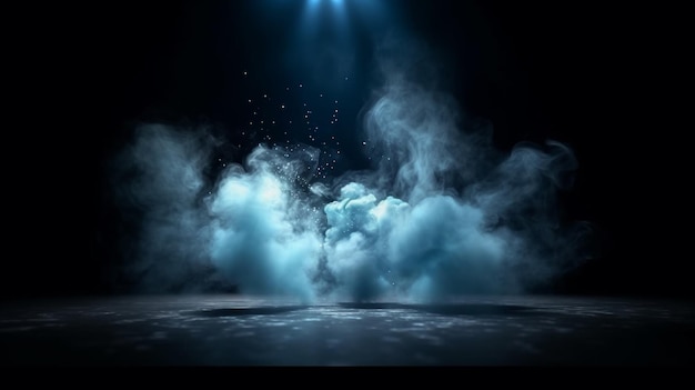 Cena escura com fumaça e holofotes 3d render abstrato generativo ai