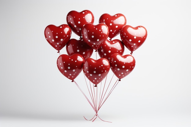 Cena festiva do dia dos namorados Balões em forma de coração confete fundo branco