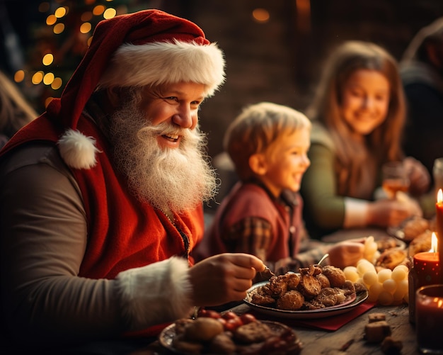 Cena festiva de Navidad con Papá Noel