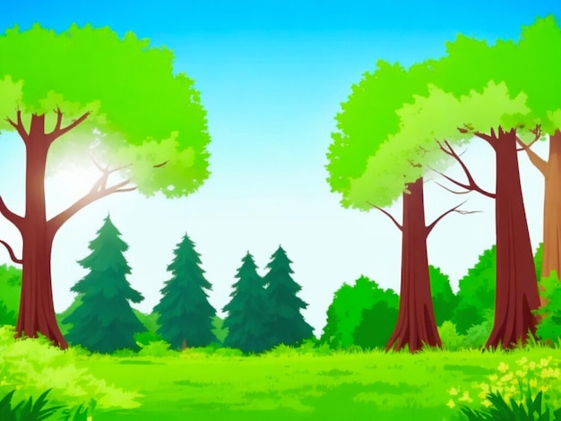 Cena florestal com várias árvores florestais para história infantil