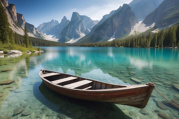 Cena idílica com um barco no Lago Crystal Clear