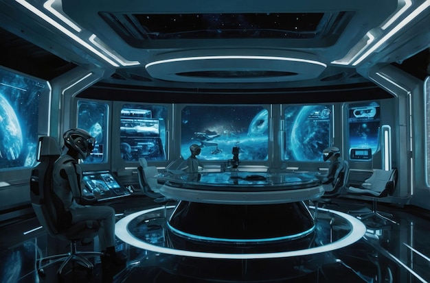 Cena interior da ponte da nave espacial futurista