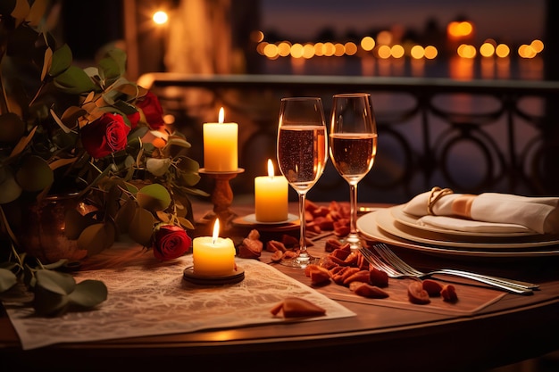 Cena italiana romántica a la luz de las velas
