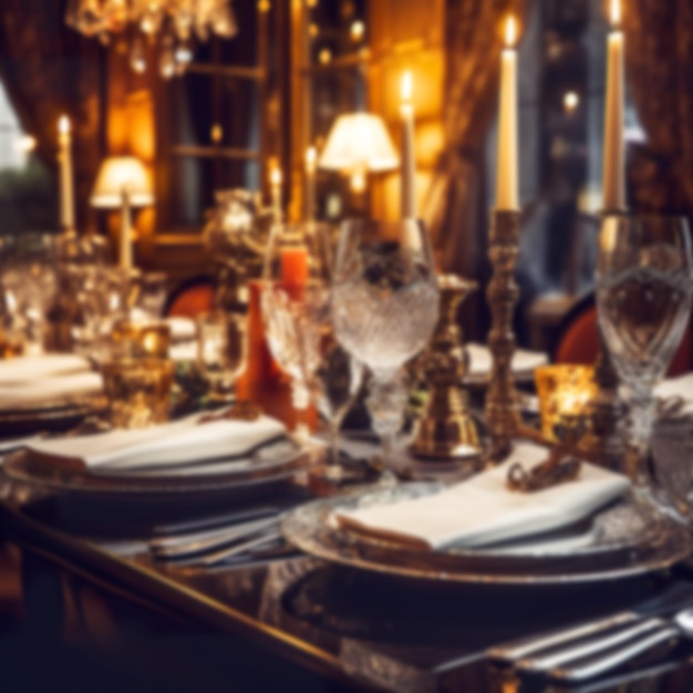 Foto cena de mesa elegante de lujo borrosa en un restaurante