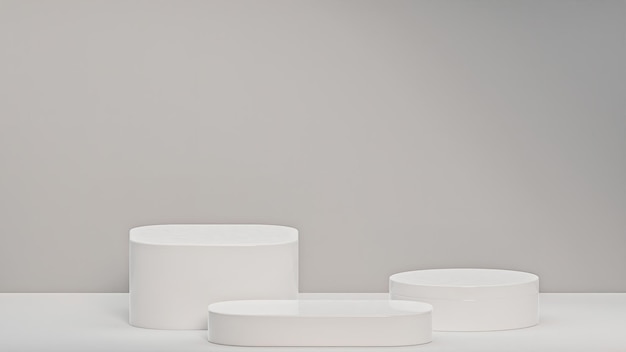 Cena mínima abstrata com formas geométricas Palco de pódio de madeira cilíndrica em fundo branco para mostrar a apresentação cosmética do produto simulado ilustração de renderização 3d