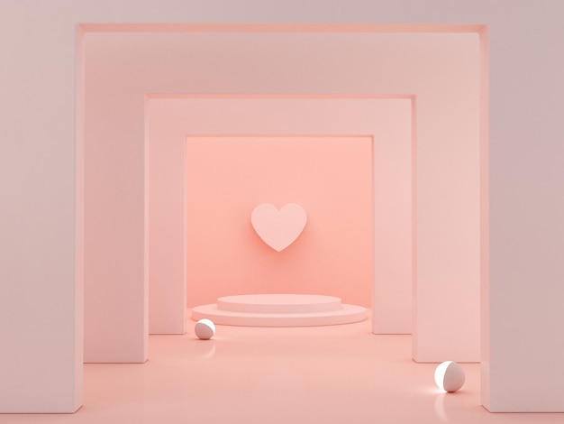 Foto cena mínima com pódio rosa 3d para o dia dos namorados