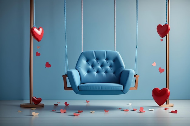 Cena mínima de cadeira de balanço azul com dois corações