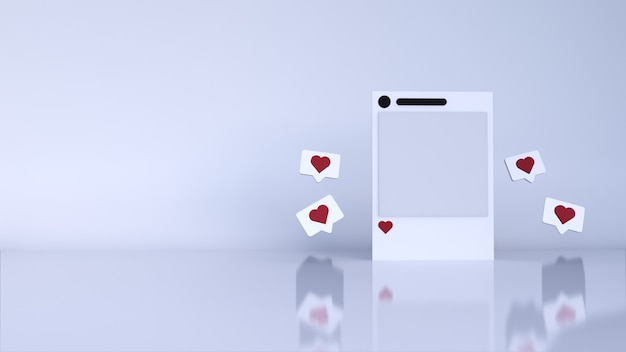 Cena mínima de fundo abstrato com pódio e mídia social em branco pós instagram. Renderização 3D
