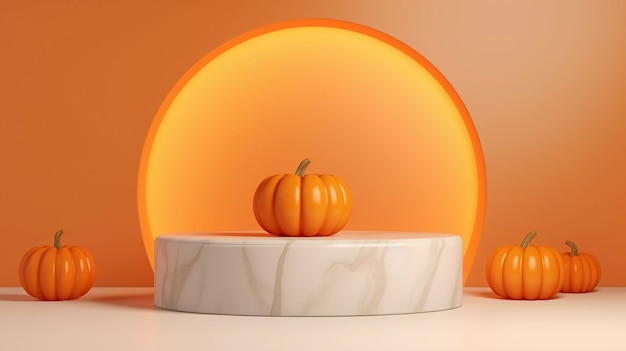 cena minimalista de Halloween plataforma de pódio 3d palco vitrine em pedestal abóbora laranja moderna