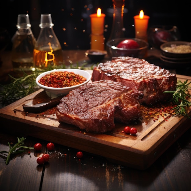 Cena de Navidad asando bistec con verduras