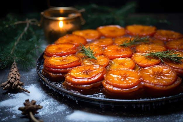 Cena navideña de tarta tatin de camote harissa