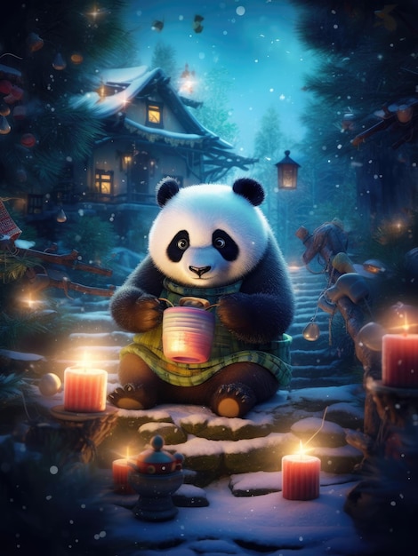 Cena noturna fabulosa de panda de natal