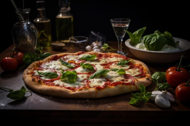 Cena de pizza Margherita Receta Fotografía de comida