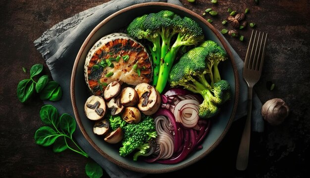 Foto cena en un plato vegetariano de buda