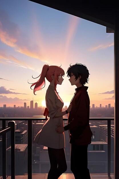 Foto cena romântica de ilustração de casal de anime