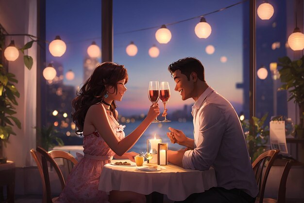 Cena romántica de pareja de amor en casa para una celebración especial del Día de San Valentín, comida deliciosa en la mesa