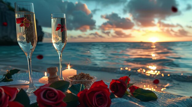 Foto cena romántica en la playa del mar concepto de fondo