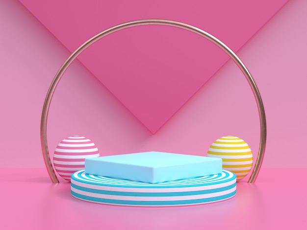 Foto cena rosa em branco pódio azul ouro círculo renderização em 3d