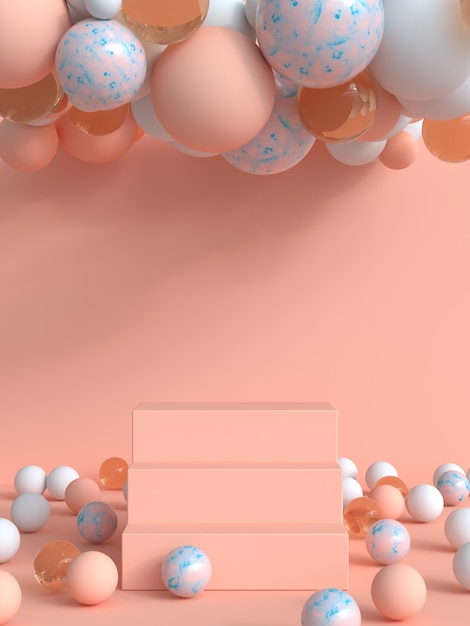 cena rosa / laranja abstrato 3d render em branco pódio