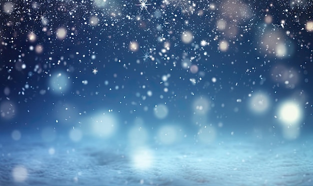 Cena serena de inverno com flocos de neve suaves e bokeh etéreo contra um céu azul profundo evocando tranquilidade e maravilha geradora de IA