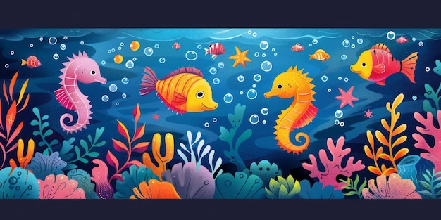Foto cena subaquática com bonitas criaturas marinhas