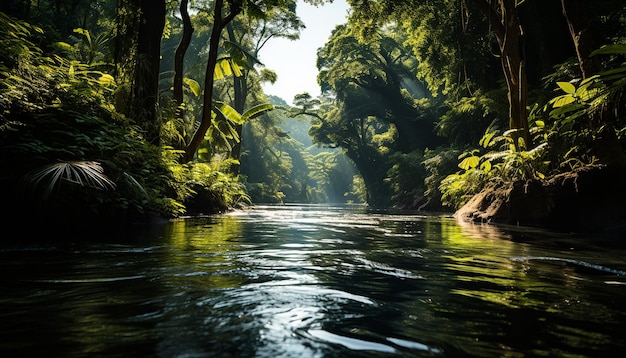 Foto cena tranquila árvore verde reflete-se em lago pacífico gerado por ia