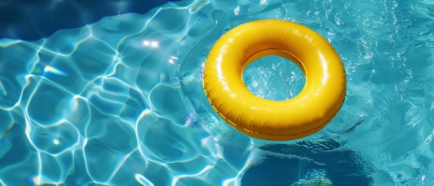 Cena tranquila com uma piscina amarela flutuando sobre água espumante sob a luz do sol