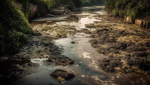 Cena tranquila de água corrente em uma paisagem rural não urbana gerada pela IA