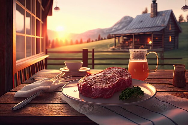 Cena en la veranda de una casa en un pueblo de las tierras altas IA generativa