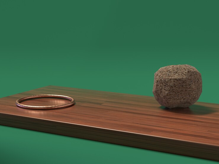 Foto cena verde madeira natural e configuração de pedra renderização em 3d