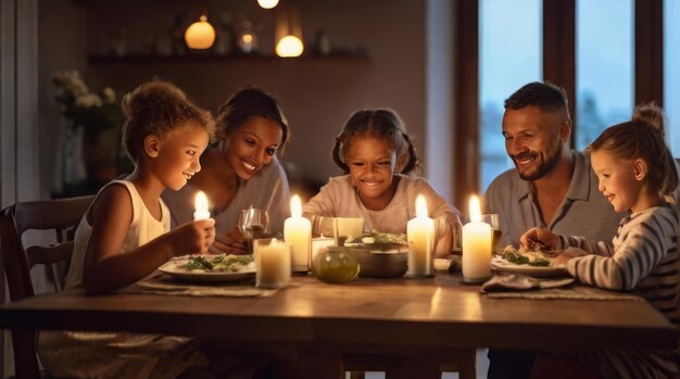 cenar en familia en casa a la luz de las velas