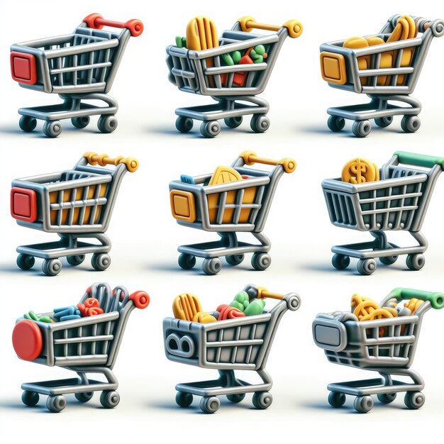 Foto cenário_3d_different_metal_shopping_carts_set_