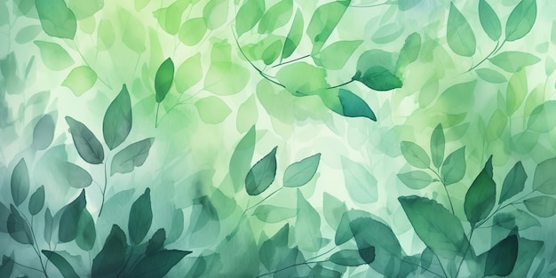 Cenário abstrato com vegetação aquarela em verde Generative Ai