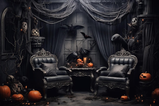 Cenário assustador de Halloween Um fundo assustadoramente atmosférico que dá o tom sinistro para uma emocionante celebração de Halloween Generative Ai