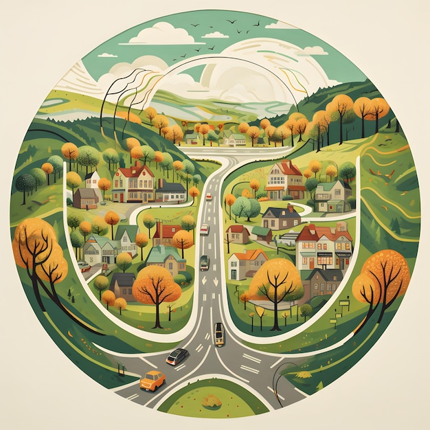 Cenário circular da estrada da cidade da ilustração