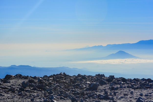 Cenário da paisagem do fundo superior do Monte Semeru