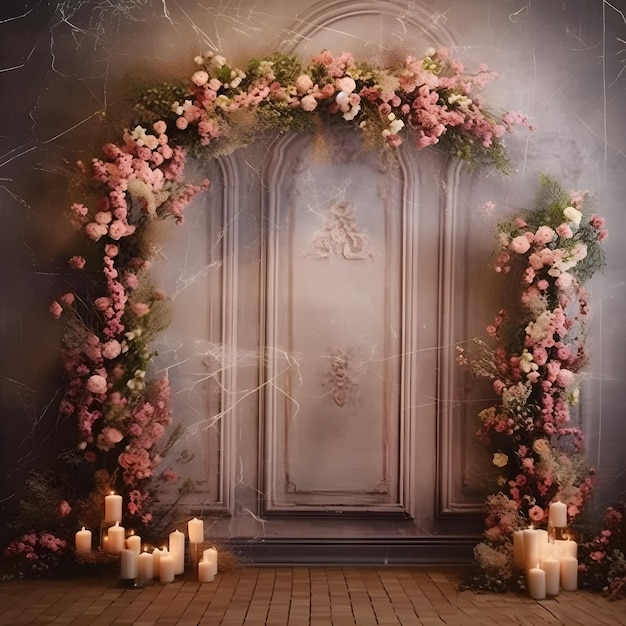 Cenário de casamento com flores e fundo de decoração de casamento criado com tecnologia de IA generativa