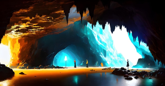 Cenário de caverna de cristal Dungeon Den Underground fantasia Túnel de Myeter IA generativa para modelos de papéis de parede de anúncios de cartazes de fundo de banner