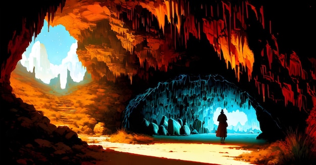 Cenário de caverna de cristal, túnel Myetério de fantasia Dungeon Den Underground. IA generativa