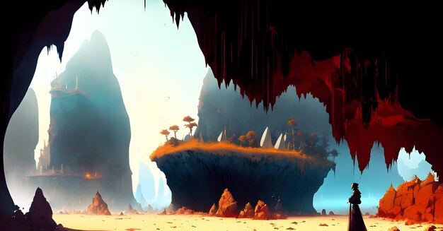Cenário de caverna de cristal, túnel Myetério de fantasia Dungeon Den Underground. IA generativa