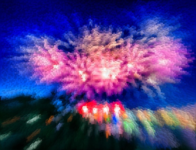 Foto cenário de fundo de abstração de fogos de artifício de cubos de pixel vívido horizontal